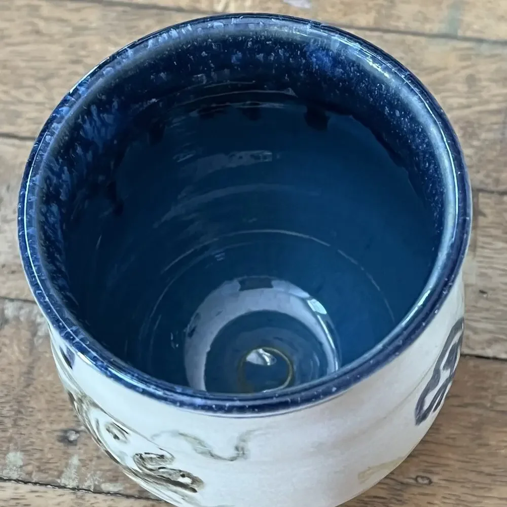 Japanese Okinawan Tsuboya-yaki Studio Pottery Cups Yunomi Fish & Rabbit Motif